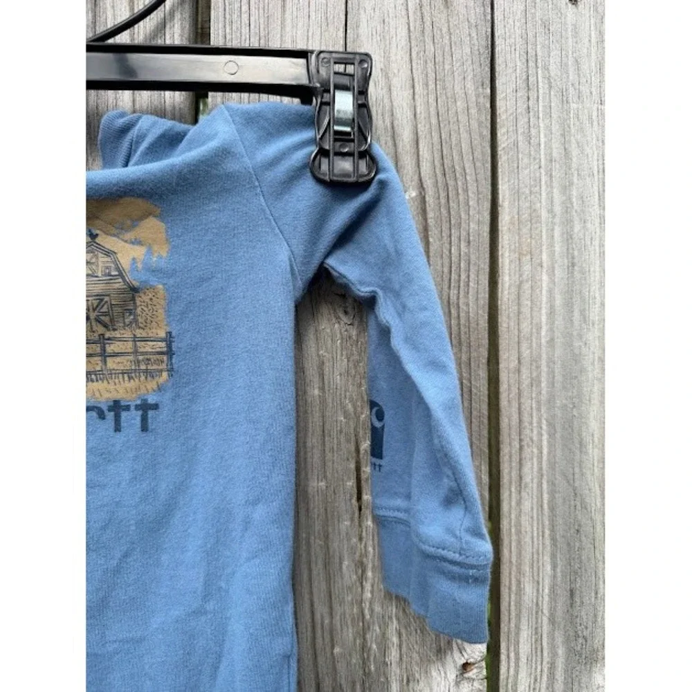 Farm Carhartt Bodysuit Kids 12M Blue Graphic Tractor Barn Long Sleeve Workwear
